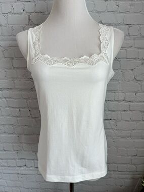 White Lace Trim Tank Top